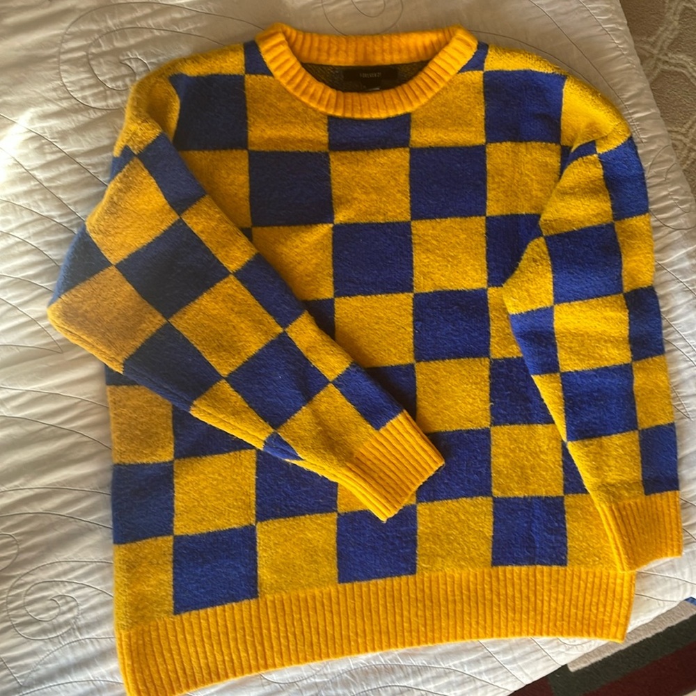 Forever 21 Yellow & Blue checkerboard sweater, S